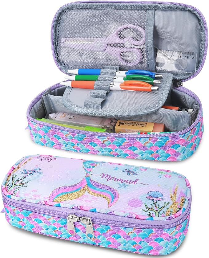 RHCPFOVR Kids Pencil Case for Girls-Soft Zipper Large Capacity Pencil Pouch for Girls Pencil Case for School Pencil Bag for Toddler (Purple Mermaid)