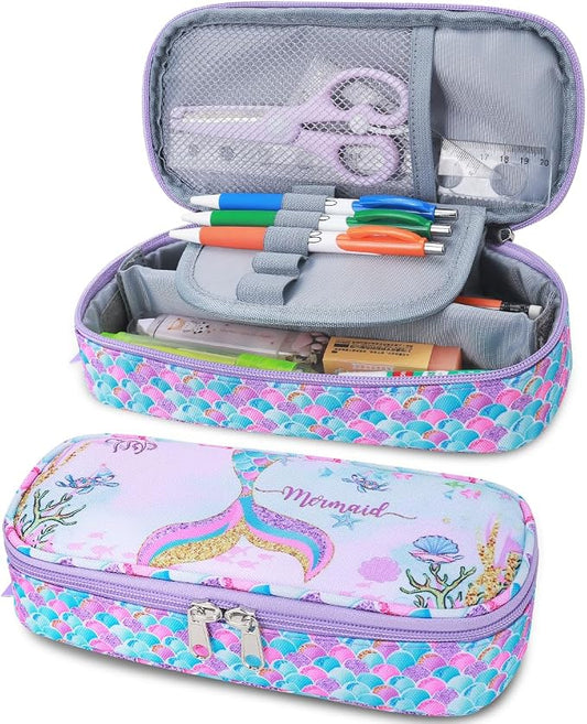 RHCPFOVR Kids Pencil Case for Girls-Soft Zipper Large Capacity Pencil Pouch for Girls Pencil Case for School Pencil Bag for Toddler (Purple Mermaid)