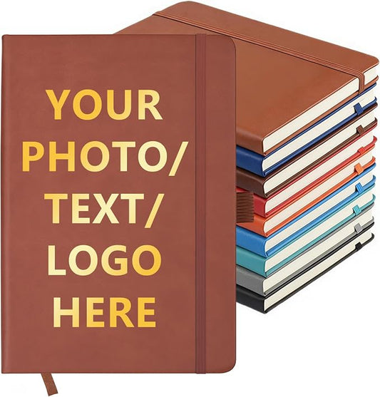 Customizable Personalized Notebook | Custom Logo, Text & Image A5 Journal Notebook | 200 Lined Pages 8.5" x 5.8" | Daily Writing Journal for Office, Students & Gift Giving, LightBrown
