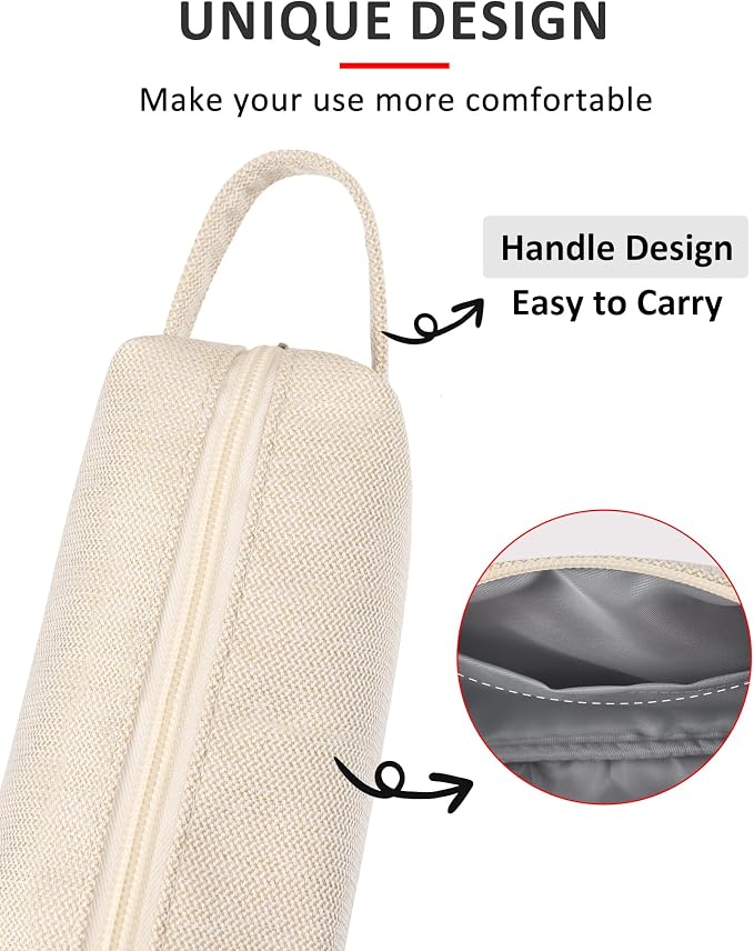 Fmeida Pencil Case Pouch - Water Resistant Pencil Pouch Portable Pencil Bag Simple Office Supplies Stationery Pouch with Handle - Retro Beige