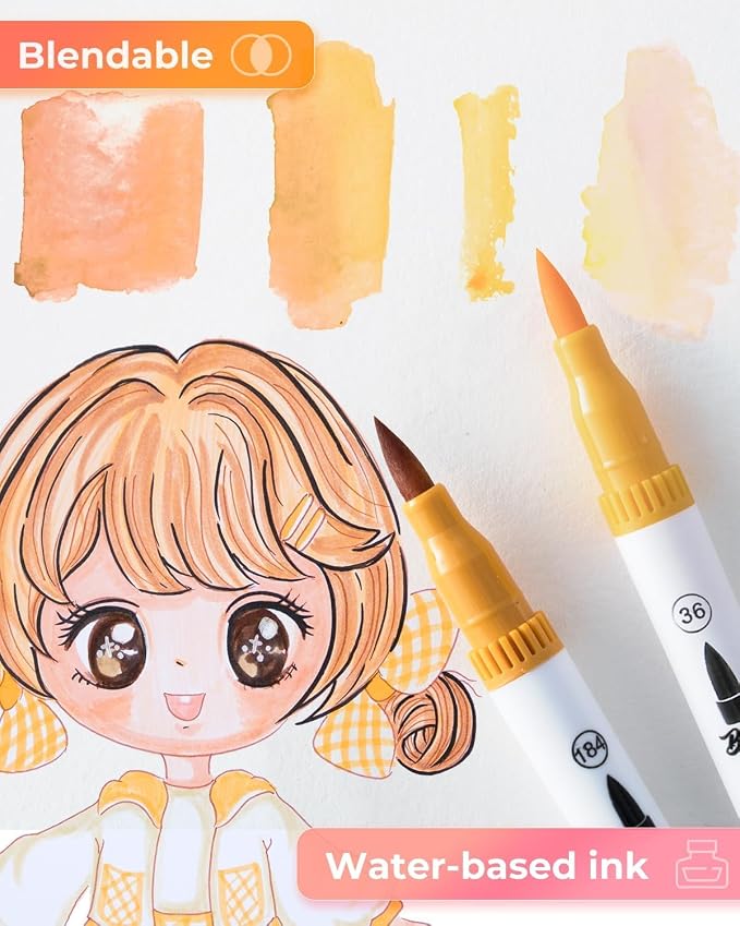Ohuhu Skin Tone Markers 36 Colors: Dual Tip Brush and Fineliner Markers for Adult Coloring Water Based Art Skintone Marker Pens Set for Portrait Drawing Lettering Writing Calligraphy Journaling - Maui | Brush and Fineliner Markers for Adult Coloring Wa...