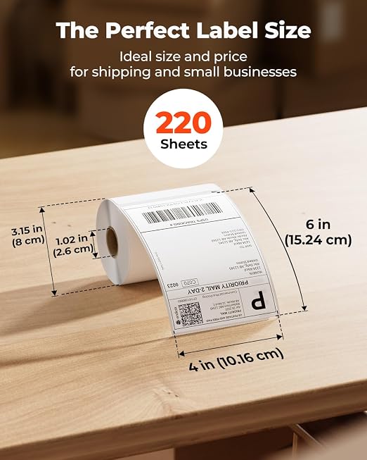 MUNBYN 4"x6" Thermal Printer Label, Shipping Labels, 220 Sheets/Roll | Compatible with Rollo, Jadens, Nelko, DYMO 4XL 1744907,1755120, No BPA and BPS, Print Clear and Sharp, Strong Adhesive