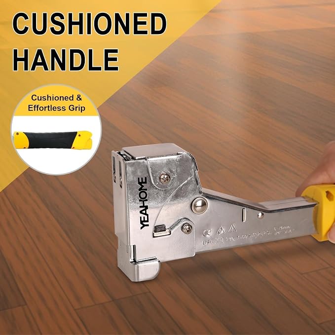 YEAHOME Heavy Duty Hammer Tacker with 6000 T50 Staples of 1/2, 3/8 inches, Steel Construction Manual Hammer Stapler with Anti-jam Magazine for Construction, Roofing, House Wrap, Insulation,Floor