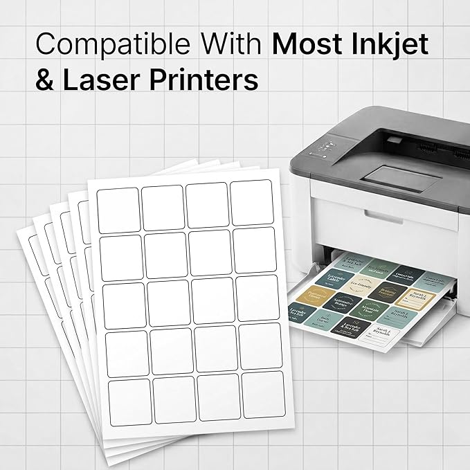 2" X 2" Matte White Printable Labels (500 Sheets, 10000 Stickers) Custom Labels, Logo Stickers, QR Codes for Laser & Inkjet Printers - Spartan Industrial Template S002