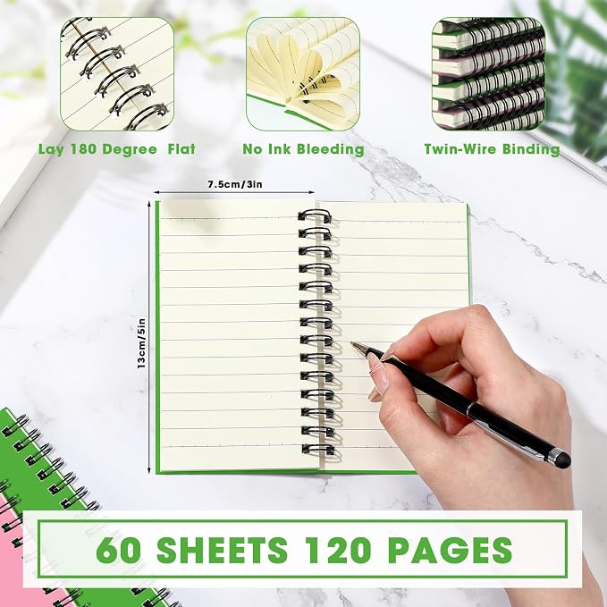 Jutom 18 Pcs Small Spiral Notebooks Memo Pads 3x5 Bulk Small Pocket Notepads Back to School Supplies Mini Notebook with Lined Mini Journals for Office & Work, 120 Pages (Pink Green)