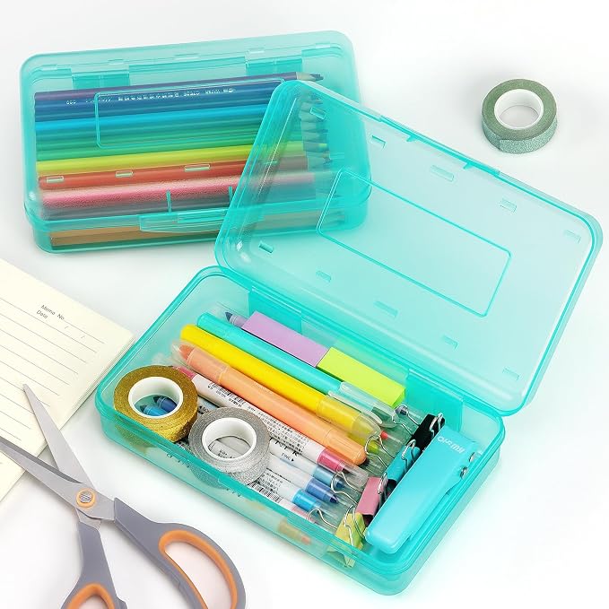 Tamaki 1 Pack Plastic Pencil Box Large Capacity, Light Green | Clear Boxes with Snap-tight Lid Stackable Design and Stylish Office Supplies Storage Organizer