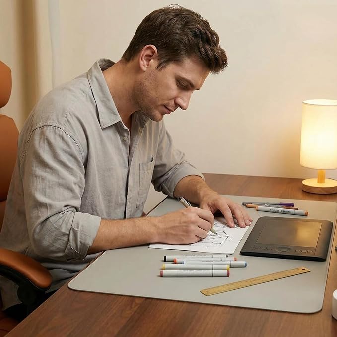 Leather Desk Mat - Non-Slip PU Desk Pad for Office and Home - Desk Organization and Accessories - Ideal for Mouse Pad and Desk Mats on Top of Desks(Gray,26''x 44.92'')
