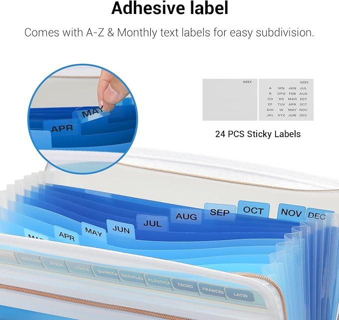Mukawa 13 Pocket Zippered Expanding File, Zippered Accordion File Organizer, Accordion Folder with Zipper for Documents Letter Size A4 Papers (Blue)