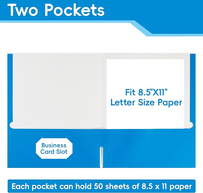 8 Packs Blue Two Pocket File Folders,File Folder Letter Size,8.5x11Inches File Folders for Office,School and Home,Organizer File Folder