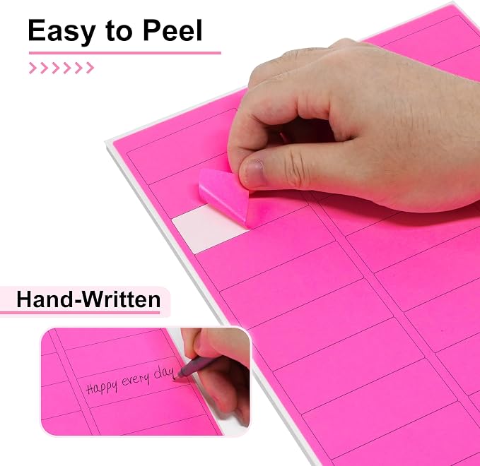 L LIKED 900 Fluorescent Pink Address Labels, 1" X 2-5/8" Neon Colored Labels Handwritten or Inkjet/Laser Print for Shipping Envelopes & Small Packages - 30 Sheets