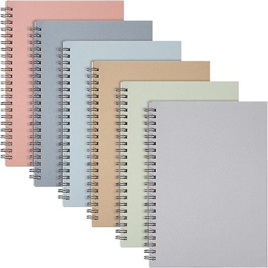 Fuutreo 6 Pack B5 Spiral Notebooks 10.5 x 7.45 Inch College Ruled Aesthetic Journal Kraft Hardcover 70 Sheets (140 Pages) Spiral Notebook for Office Students Work Journaling(Pastel,Morandi)