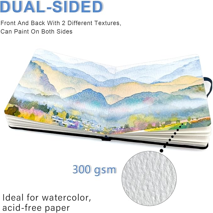 5x5 Handy Portable Handmade Cloth Fabric Hardcover Sewing Binding Travel Watercolor Sketchbooks Watercolor Paper 140LB/300gsm 20Sheets/40Pages Journal Mixed Media Pad Notebook Green Chrysanthemum