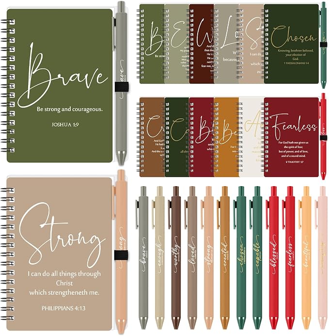 Kosiz 48 Sets Christian Gifts Bulk Christian Notebooks with Pens Inspirational Prayer Journals Bulk A6 Spiral Small Notepads for Women Men Church Members Bible Study Groups (Retro Color)