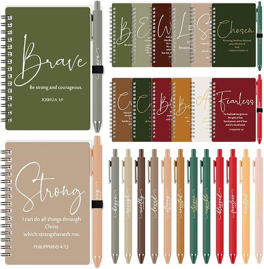Kosiz 48 Sets Christian Gifts Bulk Christian Notebooks with Pens Inspirational Prayer Journals Bulk A6 Spiral Small Notepads for Women Men Church Members Bible Study Groups (Retro Color)