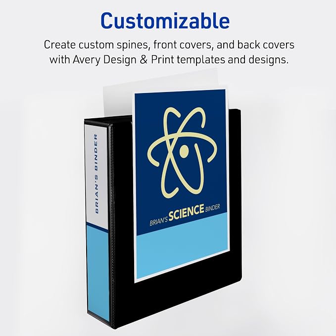 Avery Durable View 3 Ring Binder,3 Inch Slant Rings,635 Sheet Capacity,Black,Holds 8.5 x 11 Paper,3.5" Wide Spine,DuraHinge for Organizing Reports & Projects (17041),(Pack of 6)