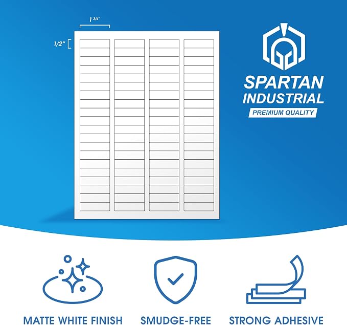 1.75" X 0.5" Matte White Return Address Labels (30 Sheets, 2400 Stickers) Mailing Labels for Envelopes, File Folder Stickers for Laser & Inkjet Printers - Spartan Industrial Template R002