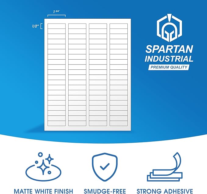 1.75" X 0.5" Matte White Return Address Labels (250 Sheets, 20000 Stickers) Mailing Labels for Envelopes, File Folder Stickers for Laser & Inkjet Printers - Spartan Industrial Template R002