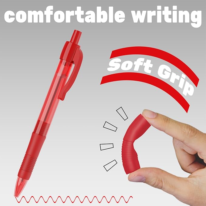 deegtran Pens Bulk, 30 Pack No Bleed Red Ink Click Pens with Soft Grip, Wholesale Retractable Ballpoint Pens for Office School, Medium Point Smooth 1.0MM