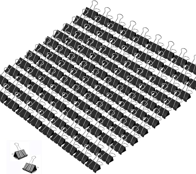 Mini Binder Clips, 144 Pack, 5/8 Inch, Standard 15mm, Black, 0.6 Inch, Mini Paper Clips, Fold Clamp, Capacity 0.23 Inch, Office Supplies, Micro Binder Clips.