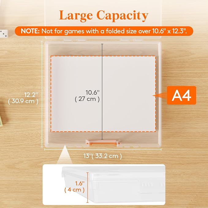 Lifewit 12 Pcs Board Game Storage Boxes, 12.2x10.6'' Paper Container with Secure Latch, Plastic Portable Organizer with Handle & Labels for File,Document,Puzzles, Cards, Art Supplies
