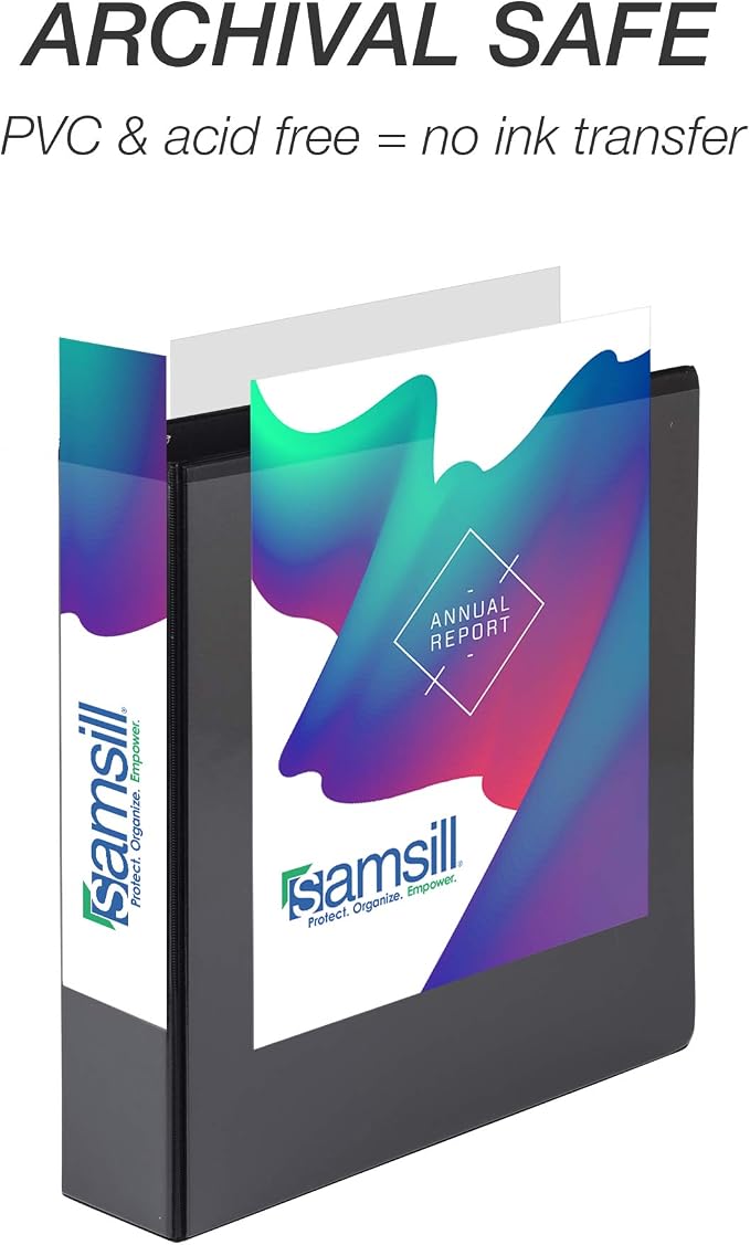 Samsill 4 Pack Durable 1.5 Inch 3 Ring Binders, Round Ring, Clear View Cover for Presentations, Black