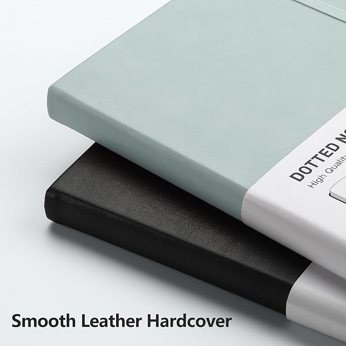 RETTACY Dotted Journal Notebook, 192 Pages, A5 Medium Size (5.7'' x 8.3'') | Leather Hardcover, 100 GSM Thick Paper, for Journaling, Planning, Tracking (Blue-gray)