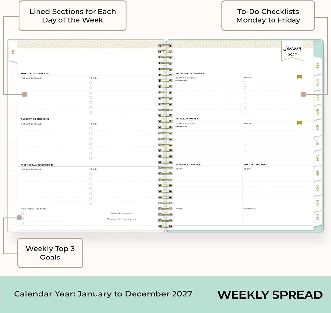 Blue Sky 2027 Weekly & Monthly Planner, 8.5"x11", Secret Garden Mint | January 2027 - December 2027, Flexible Cover, Durable Twin Wire Binding, Storage Pocket, Stickers, Day Designer