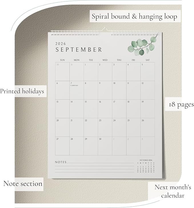 Vertical Greenery Wall Calendar 2026-2027, 18 Months Calendar for Wall (January 2026 to June 2027) 11x13.5 Inches Calendar with Spiral Twin-Wire Binding
