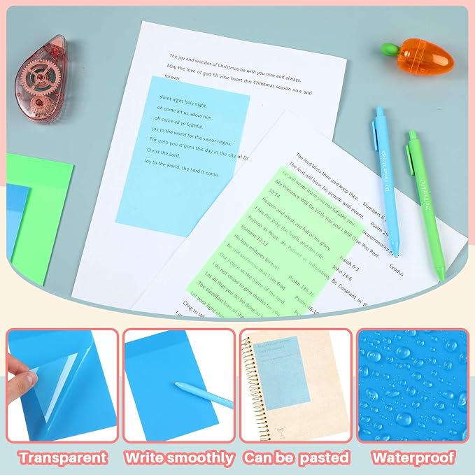 Yinder 4 x 6 Inch Transparent Sticky Notes Translucent Sticky Notes 240 Sheets Waterproof Clear Self Memo Pad See Through Back to School Bible Journaling Accessories Office School Supply(Bright)