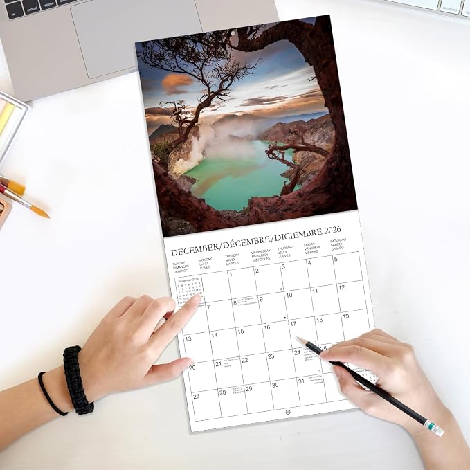 Calendar 2026 - Wall Calendar from January 2026 to June 2027, 3 Languages(English,French,Spanish), 2026 Wall Calendar with Holiday Marked, Premium Paper for Organizing, 7" x 7",National Prak - A