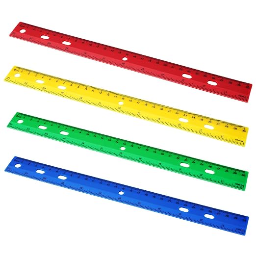 Chuangdi 20 Pcs 12 Inch Plastic Ruler Bulk for Classroom,Colorful,6 Hole | Kids Rulers for School, Home, Office, Dual Scale Design, Lightweight School Supplies
