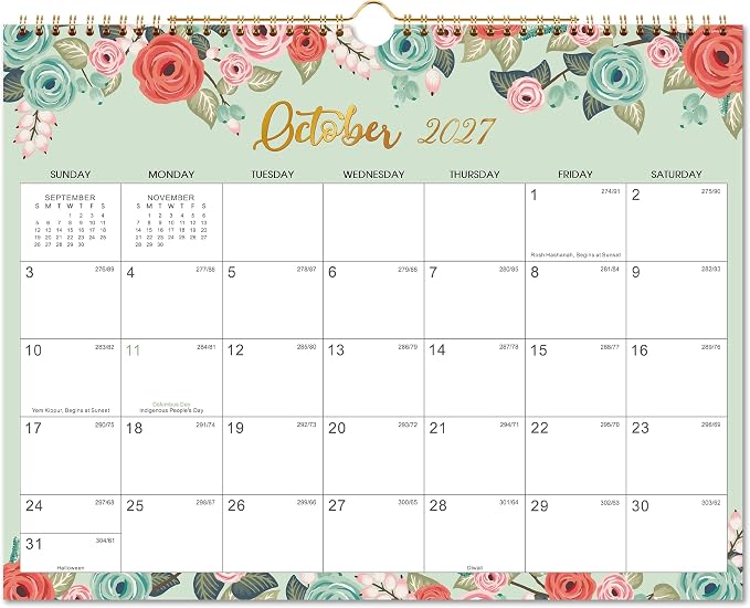 2027 Wall Calendar - Calendar 2027, JAN 2027 - DEC 2027, 15" x 11.5", 2027 Calendar 12 Month with Spiral Bound, Julian Dates, Thick Paper Perfect for Home Office Organizing