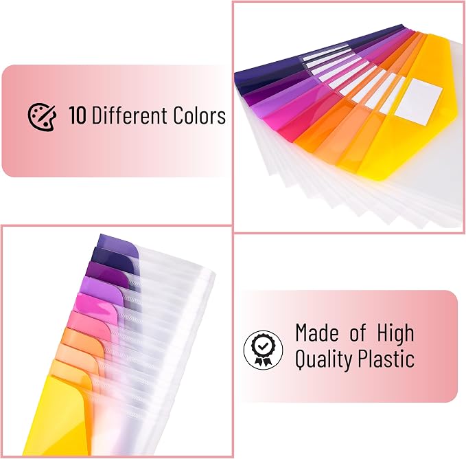 Mr. Pen- Clear Plastic Envelopes File Folders, 10 Pack, A4, Letter Size | Colorful Flaps, Clear Folders for Documents Plastic Poly Envelopes with Label for School, Home, Work, Office, Organizer