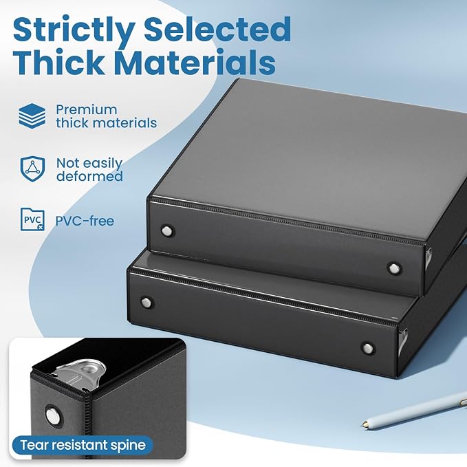SUNEE 1.5 Inch Binders 3 Ring 4 Pack, PVC-Free Clear View 1 1/2 Inch Binders (Fits 8.5x11 Inches) for School, Office & Home Use, Black
