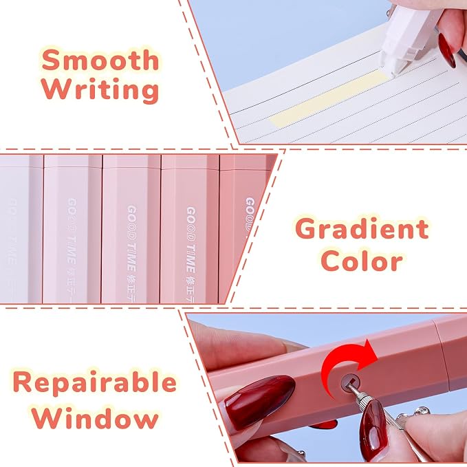Temiary 5Pcs Beige Correction Tape, Cream Core Pull Out White Tape, Pink | 0.19 In × 19.6 Ft, Smooth Aesthetic Applicator for Wrong Writing School Office Supplies