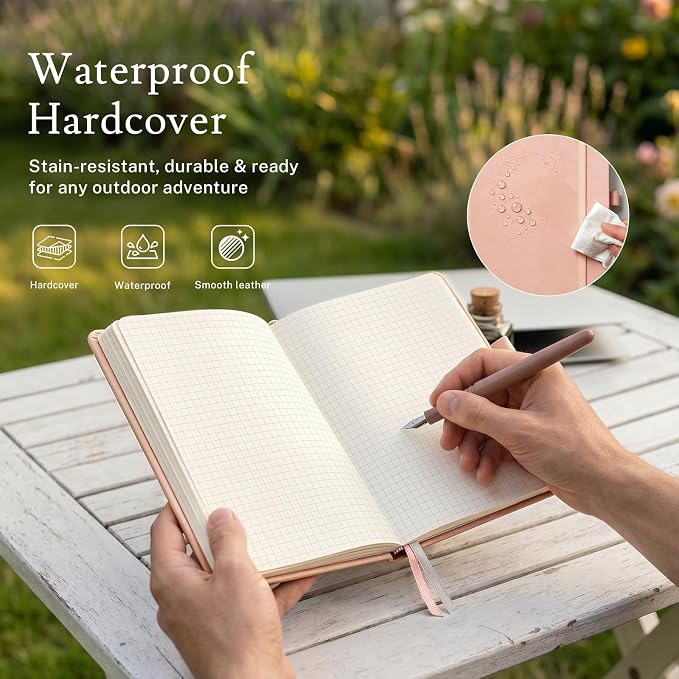 PAGELYST Graph Grid Paper Notebook, 200 Pages,4 Pack Leather Hardcover Notebook, A5 Medium 5.7'' x 8.3'', 100 GSM Thick Paper for Students, Math, Engineering (Pink)