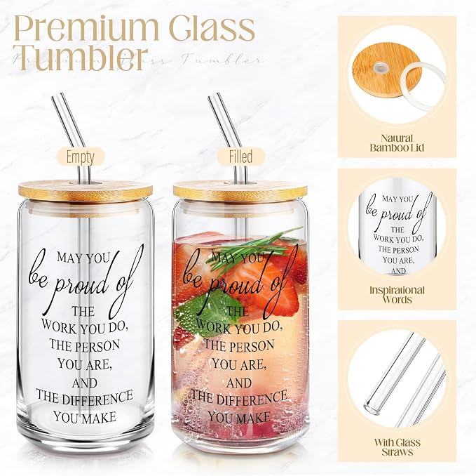 Funnymoom 6 Pcs Appreciation Gifts Set for Women Back to School Teacher Gifts Employee Thank You Gift with 17 oz Glass Tumbler Journal Pens and Pouch for Coworkers Educators,Marble,Black