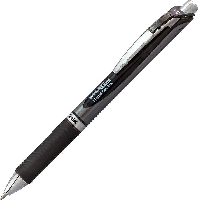 Pentel EnerGel RTX Retractable Liquid Gel Pen, (1.0mm), Bold Line, Metal Tip, Black Ink, Pack of 3 (BL80BP3A)