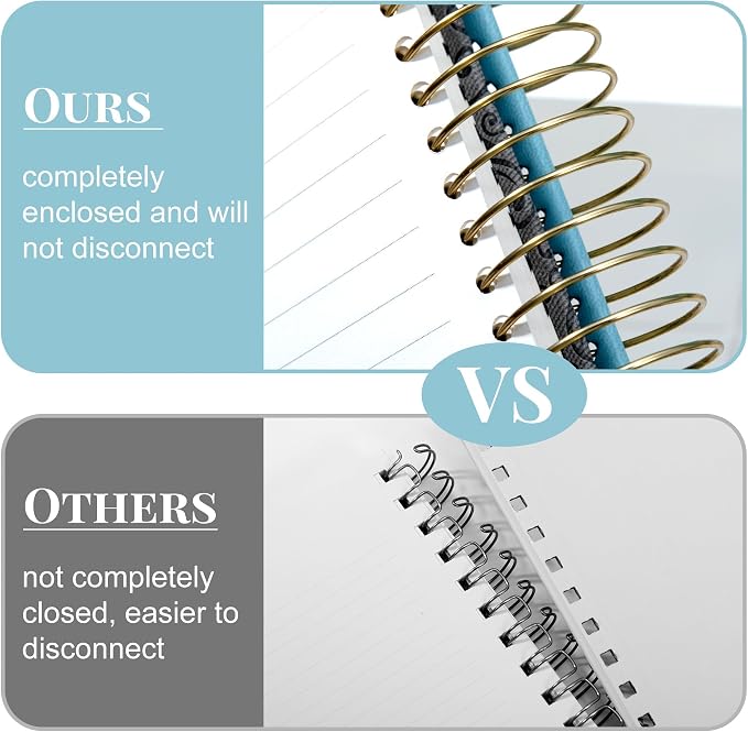 Spiral Notebook Wide Ruled Leather Journal for Women, 300 Pages, 7X10,Blue | Large Notebooks for School Office, Note Taking Notebooks for Writing Lined Notebook with Tabs Pockets Pen Holder