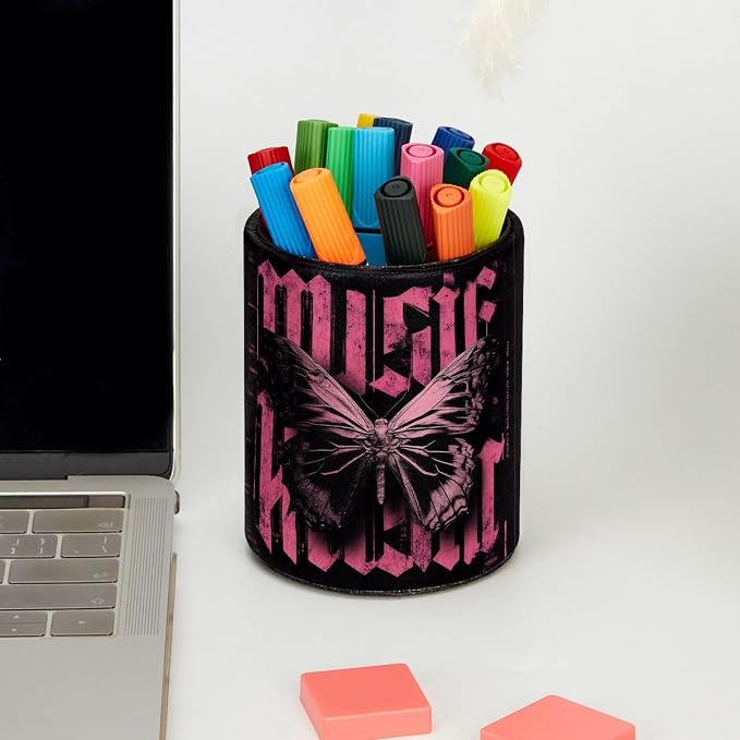 Cool Butterfly Leather Pen Holder for Desk, Multifunctional Desktop Organizer Pencil Cup, Desktop Caddy Stationery Organizer for School Home Office Desk Accessories