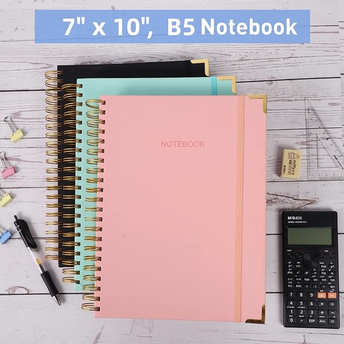 Spiral Notebook, College Ruled Notebook, 8.5" x 11", 300 Pages Hardcover Leather Notebook Journal for Women Men, A4 Large Lined Journal Notebooks for Work School, 24pcs Index Tabs, Thick Paper, Red