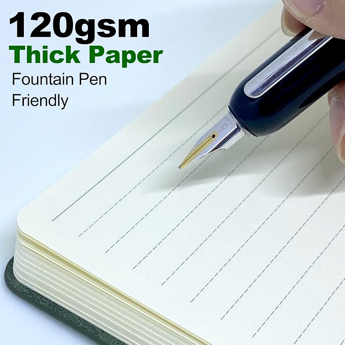LeStallion Nice Dark Green Notebook - 120GSM A5 Fountain Pen Green Journal - 210 Numbered Pages, Table Contents | Soft Cover Faux Leather Journal | High End Luxury Notebook For Writing