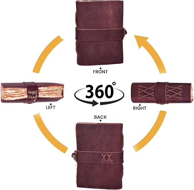 LEATHER VILLAGE Leather Bound Vintage Journal for Women & Men - Book of Shadows - Lock Closure - 200 Pages of Antique Deckle Edges Handmade Watercolor Paper - Fuchsia - 7X5 inches