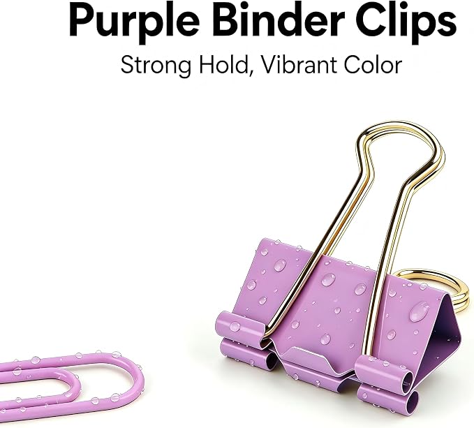 Cute Paper Clips Binder Clips Combo Set, 180 Psc, Assorted Size Paper Clips for Office, Cute Office Supplies Set,Purple