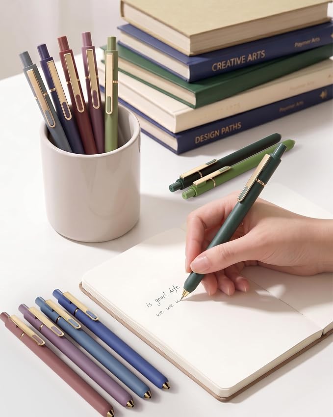 SUNEE Gel Pens, 12 Pack 0.5mm Pens Fine Point Smooth Writing Pens with Quick-Dry Black Ink, Cute Aesthetic School Office Note-Taking Pens for Journaling - Vintage