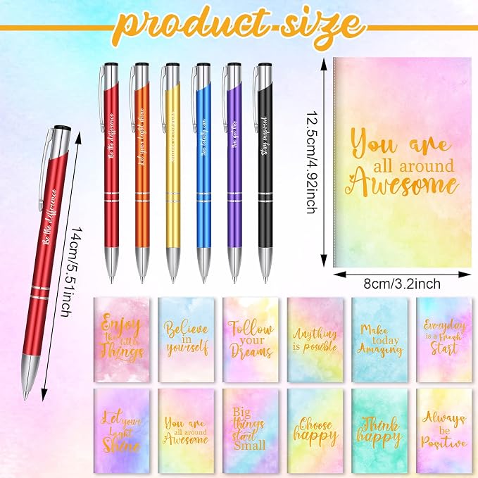 Geyee 24 Pcs Mini Motivational Pens Inspirational Notepads Bulk Appreciation Gifts Small Journals Funny Ballpoint Pen Set Prizes Men Women Office Travel Party Favors(Pastel)