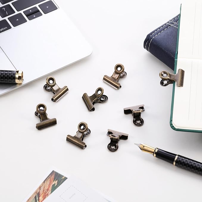 Boao 100 Pcs Mini Cyan Bronze Metal Clips Small Cyan Bronze Binder Clips Bulk for Photos, Maps, Drawings, Art Work, Papers, Price Tag, 0.87 Inch