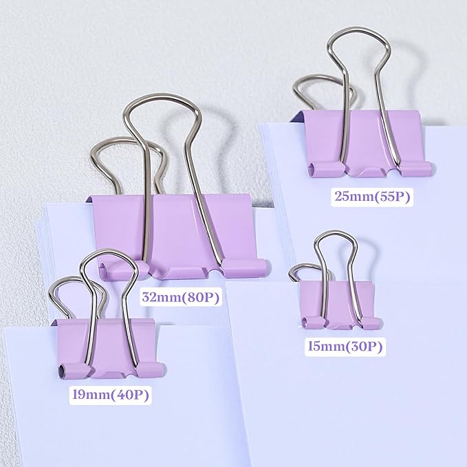 Temiary 188 Pcs Binder Clips with Container, Assorted 4 Sizes Clamp, Purple | 0.6 & 0.75 & 0.98 & 1.26 Inch Metal Binder Clip in One Pack, Paperwork Clamp Bulk for Office, Home, School