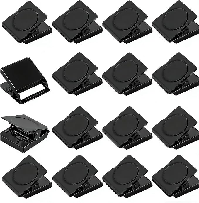 Square Strong Magnetic Clips, 1.2"-16 Pcs, 30 mm, Black, Refrigerator Magnet Clips, Magnets, Office Supplies, Photo Displays
