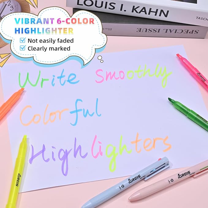 20 Pcs Highlighters and Gel Pens Set, 6 Color Highlighters and 2 Pcs 3 in 1 Multicolor Gel Pens, Chisel Tip Highlighters Assorted Colors, Quick Dry, Perfect for Class, School, Office